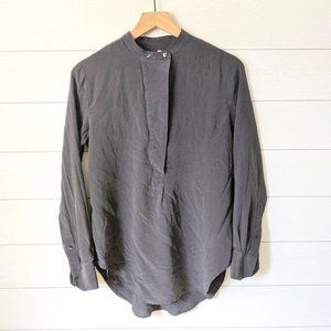 Madewell Gray Silk Mandarin Collar Tunic Top S